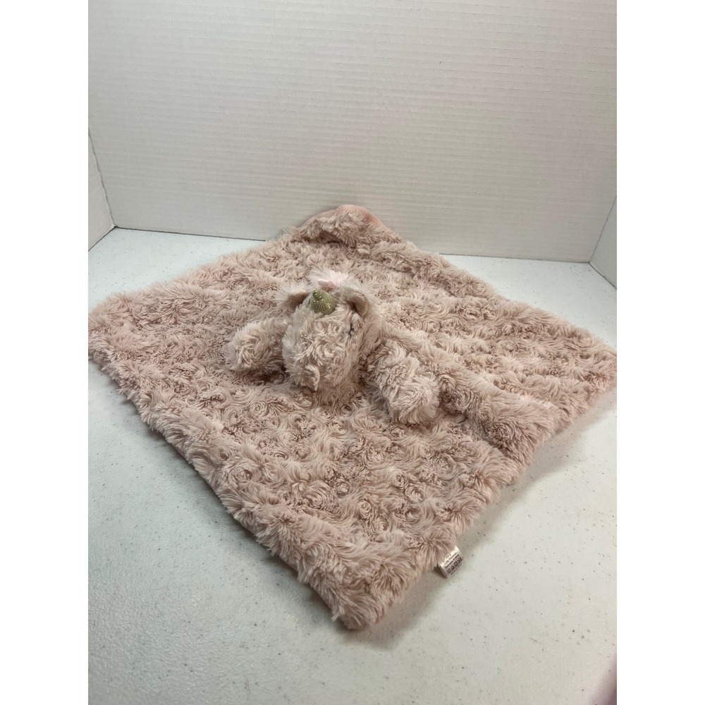 Oobles Pink Unicorn Plush Lovey Security Blanket Swirl Rosette Rattle 14x14